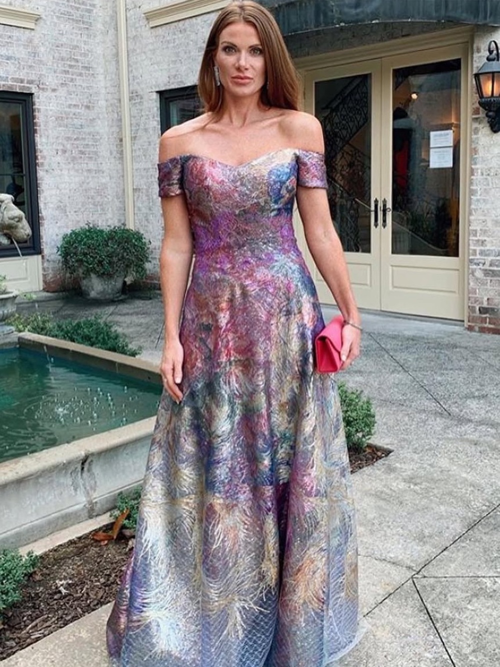 Rene Ruiz Collection Off The Shouldler Embroidered Multi Sequin Gown